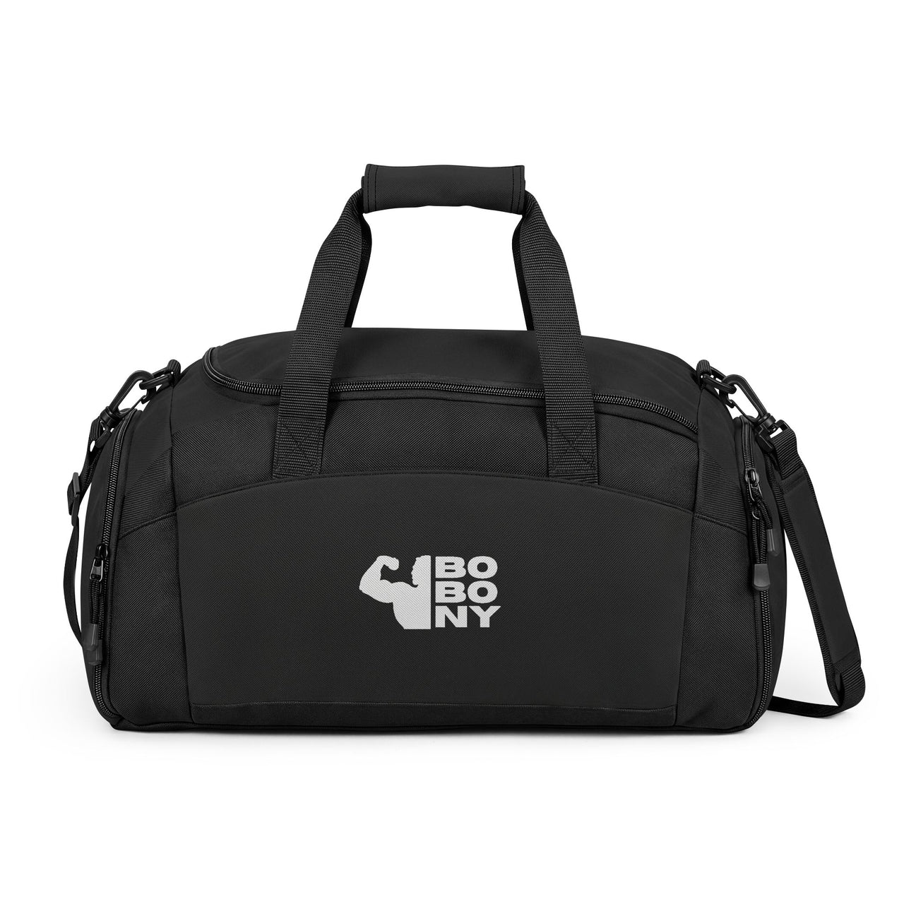 Gym Bag — Black Duffle with 'Bobony' Fitness Logo, Durable Workout Travel Bag