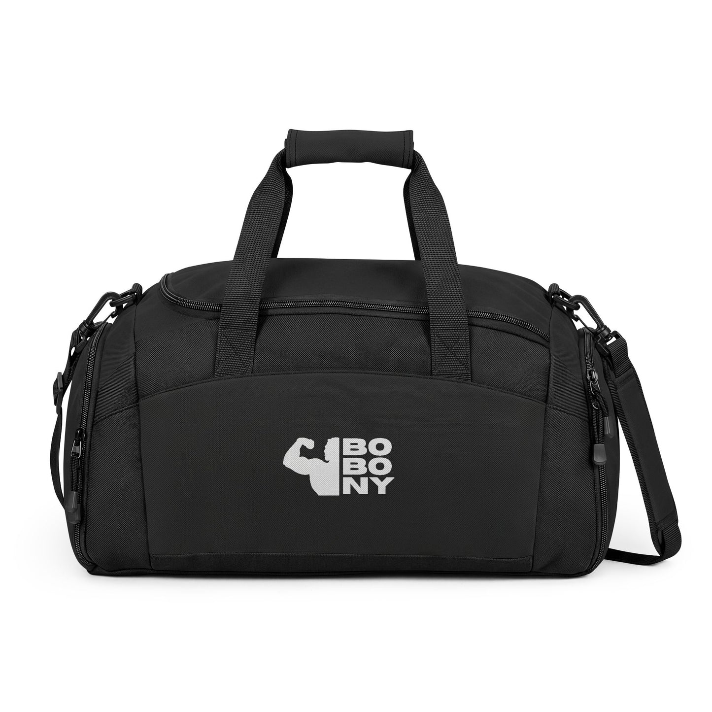 Gym Bag — Black Duffle with 'Bobony' Fitness Logo, Durable Workout Travel Bag
