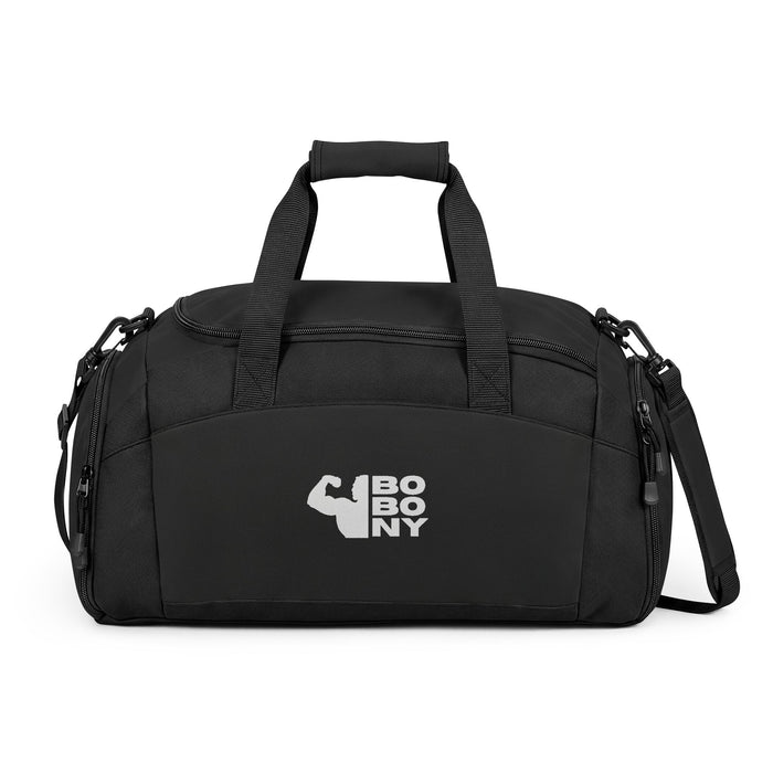 Gym Bag — Black Duffle with 'Bobony' Fitness Logo, Durable Workout Travel Bag
