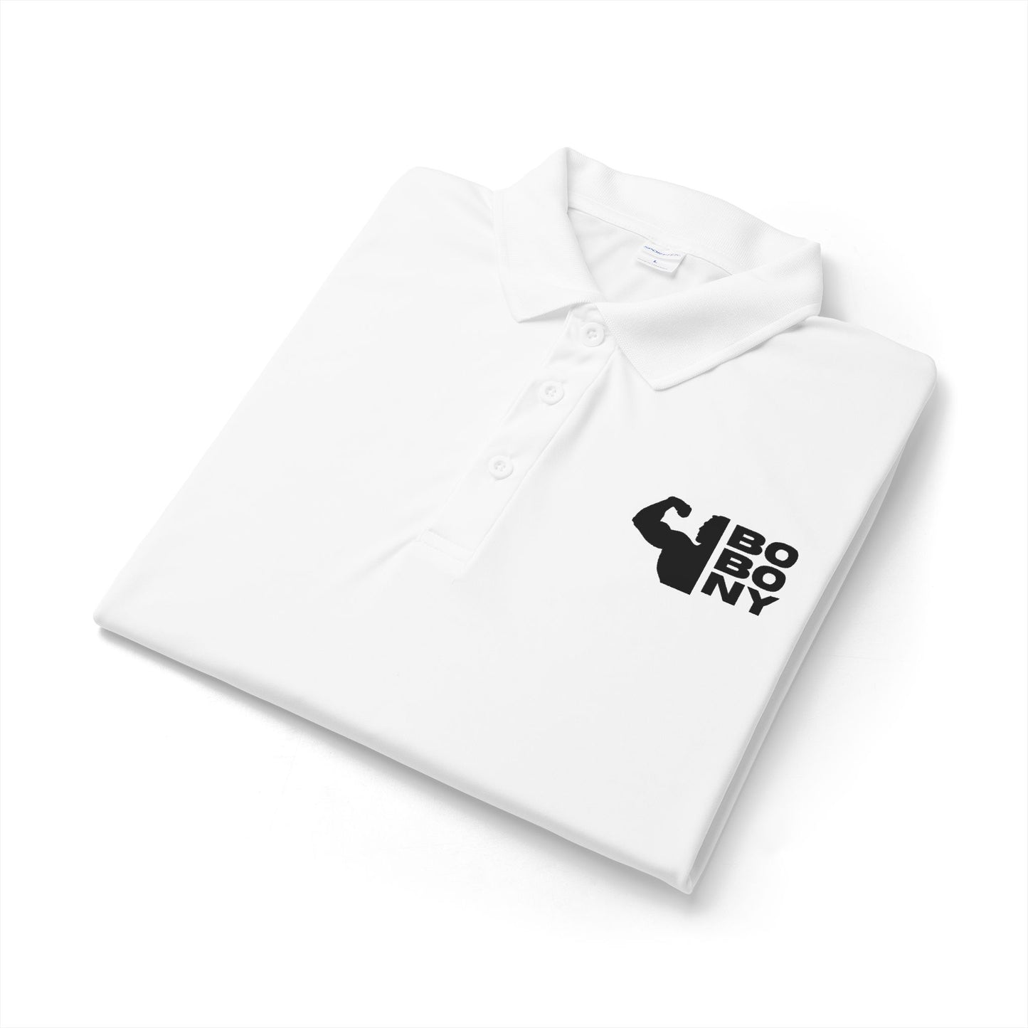 Men's White Polo Shirt with 'Bobony' Muscle Logo – Athletic Club & Gym Wear